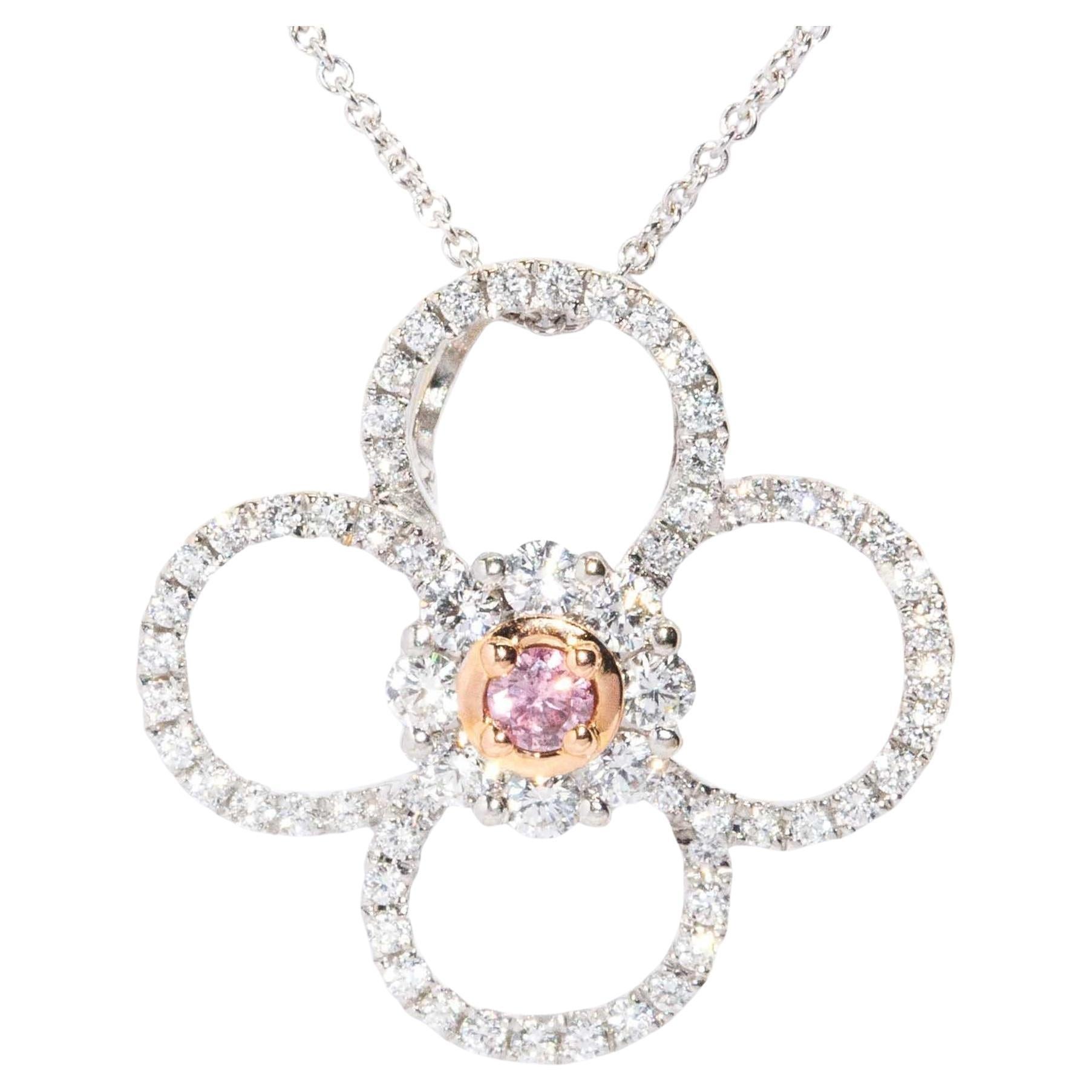 Contemporary Pink & White Diamond Pendant & Chain 18ct White & Rose Gold