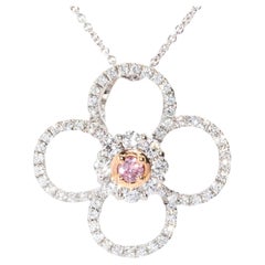 Contemporary Pink & White Diamond Pendant & Chain 18ct White & Rose Gold
