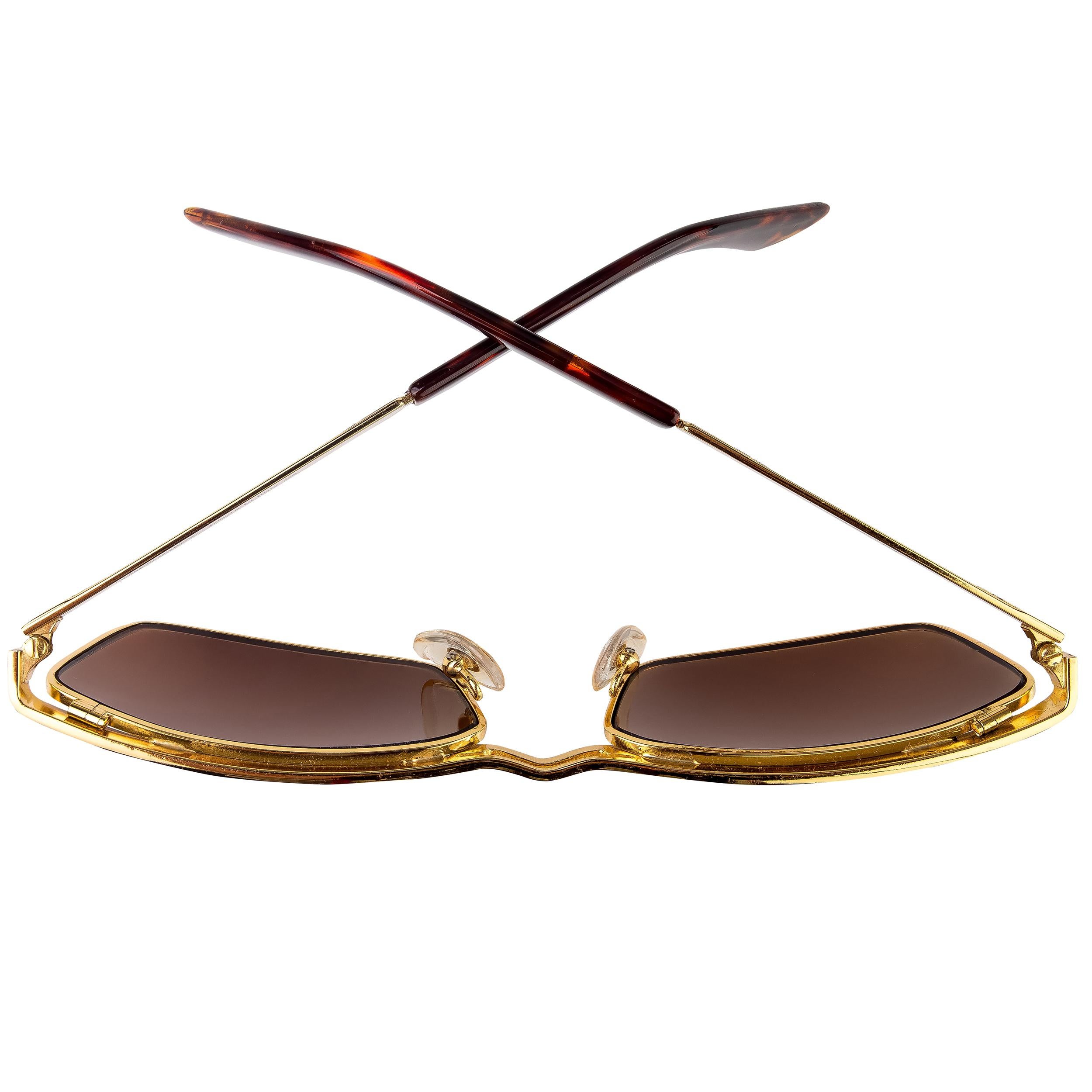 Brown Tullio Abbate Gold Square Sunglasses 