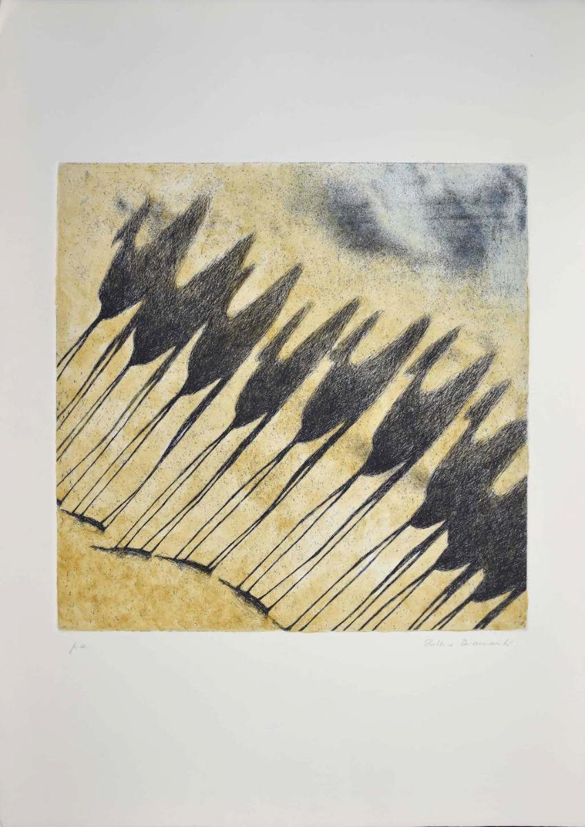 Shadow of Camels - Original Etching by Tullio Diamanti - 1980