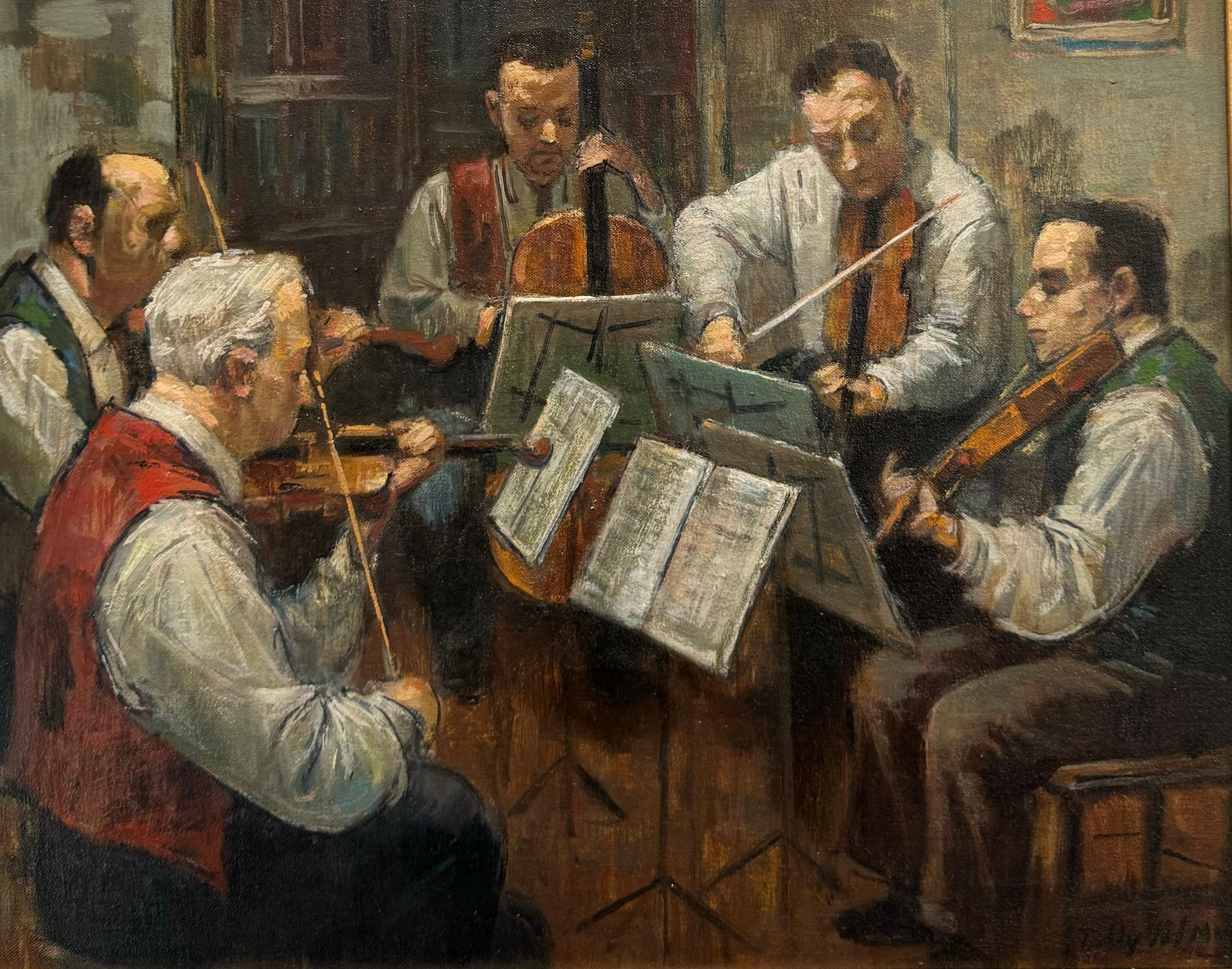 Cuarteto de la Orquesta Modernista Judío Americana Nueva York Pintura al óleo - Painting moderno estadounidense de Tully Filmus