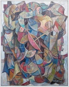 "Untitled" Tully Filmus, Abstract, Cubist, Colorful, Pink, Blue and Yellow
