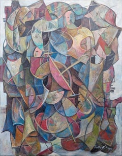 "Untitled" Tully Filmus, Abstract, Cubist, Colorful, Pink, Blue and Yellow