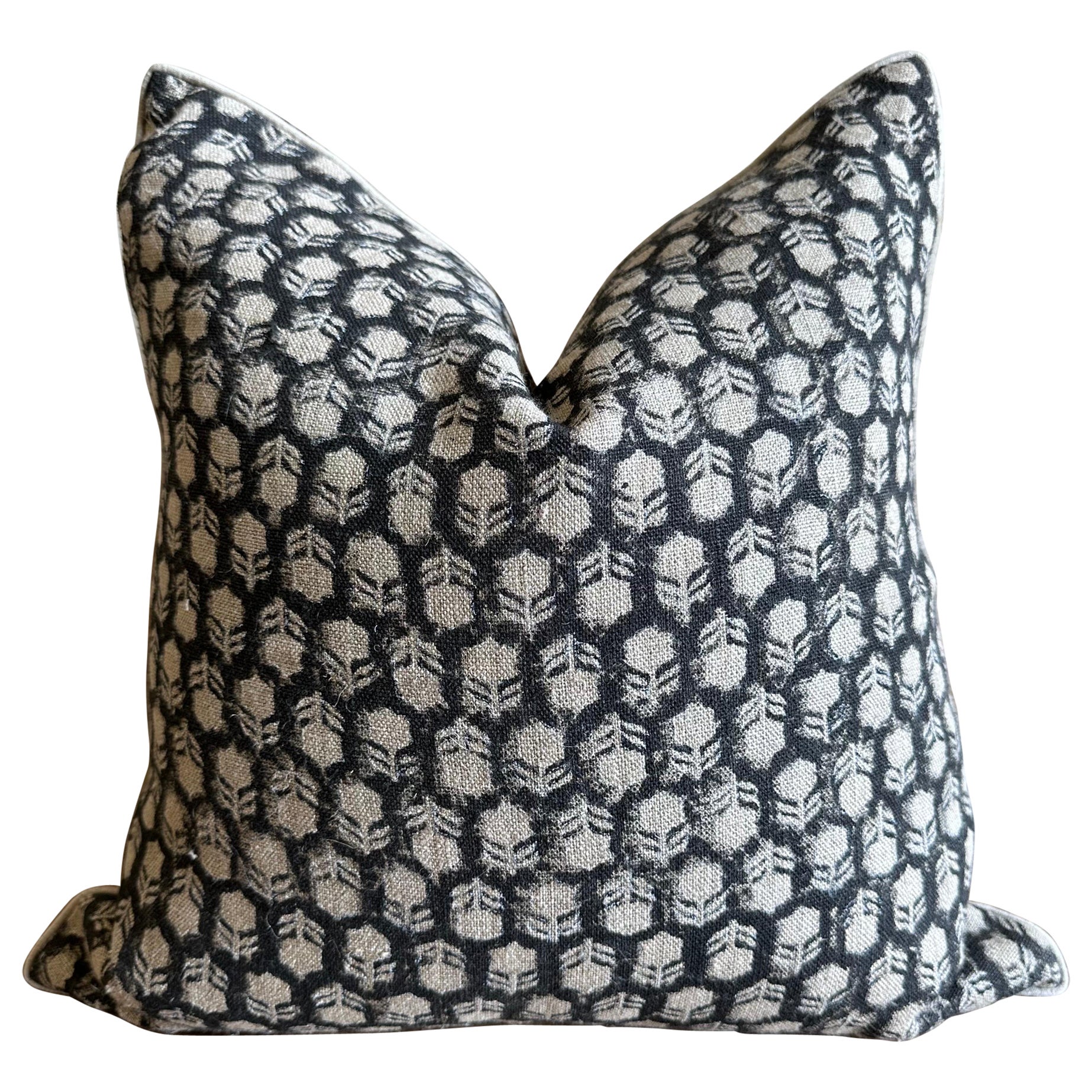 Tulsi Noir Hand Blocked Linen Accent Pillows For Sale