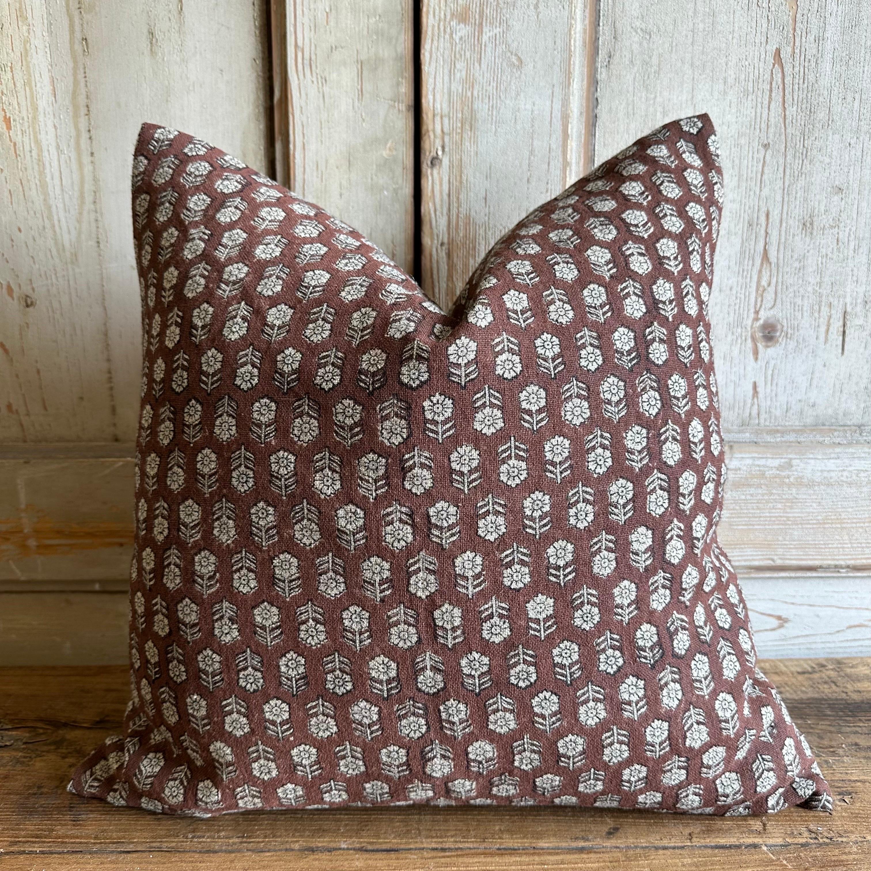 Tulsi Saffron Hand Blocked Pillow with Down Feather Insert In New Condition For Sale In Brea, CA