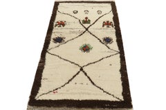 Vintage Tulu Shag Rug In White With Brown Geometric Patterns By Rug & Kilim