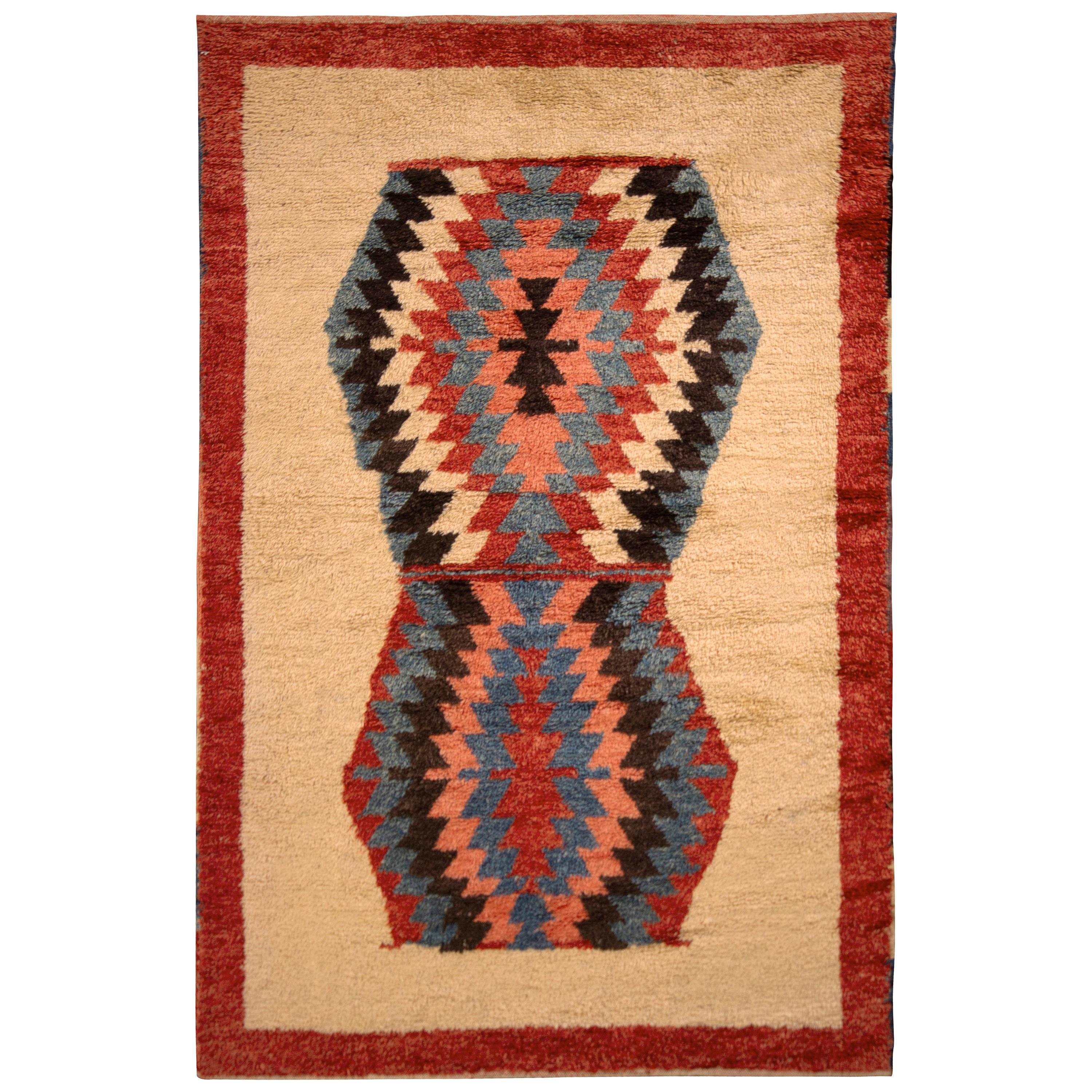 Tulu Style Tribal Rug Beige Burnt Rug Geometric Pattern by Rug & Kilim For Sale