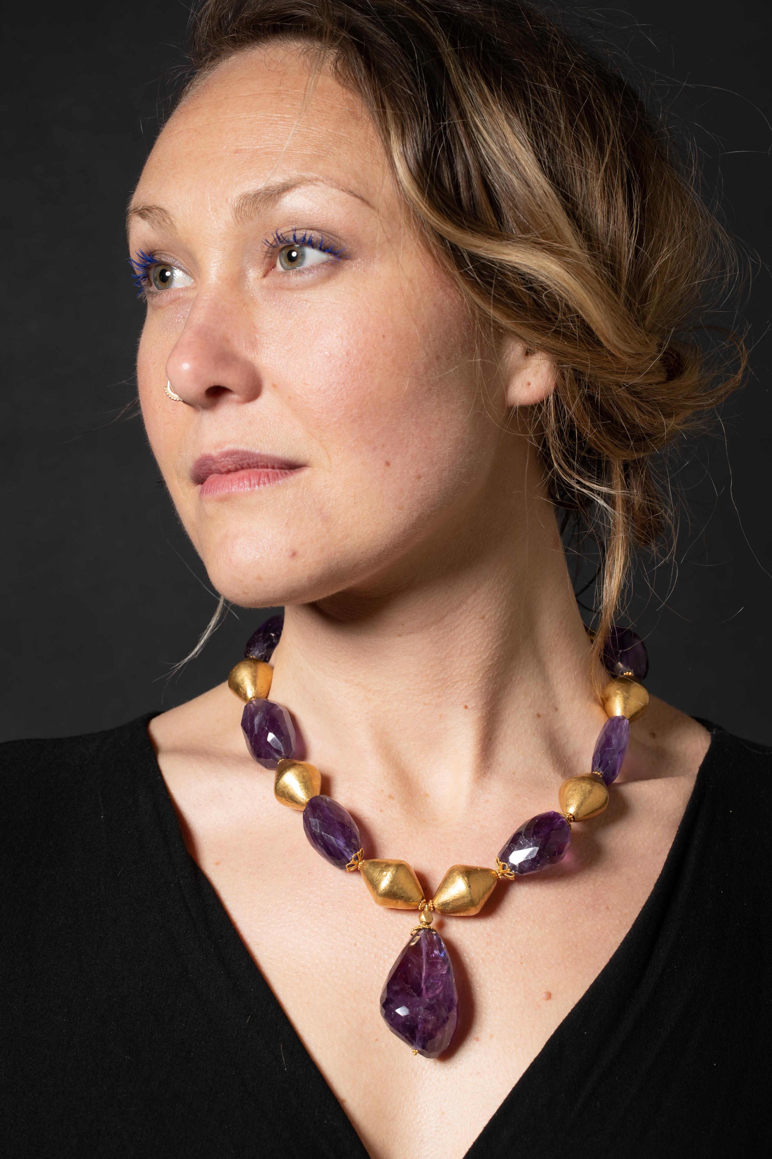 Collana in ametista burattata e oro 18 carati In condizioni buone in vendita a Nantucket, MA
