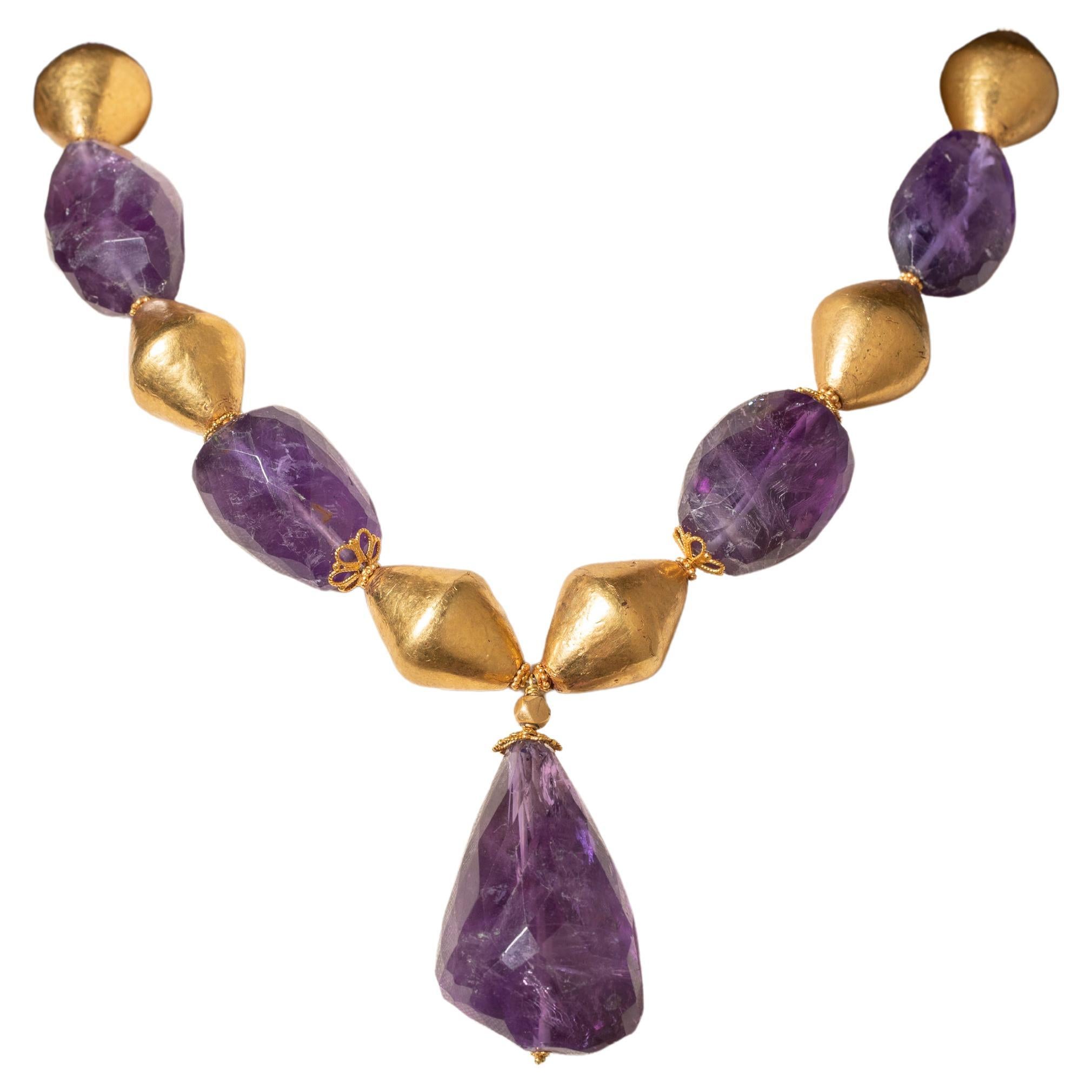 Tumbled Amethyst and 18K Gold Necklace