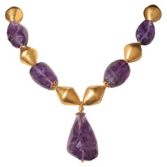 Halskette aus getrommeltem Amethyst und 18 Karat Gold