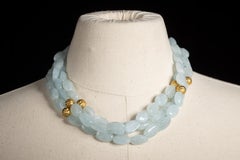 Tumbled Aquamarine and 18K Gold Beaded Necklace, Worn Long or Short