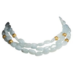 Collar de Aguamarina Tallada y Oro de 18K, Largo o Corto