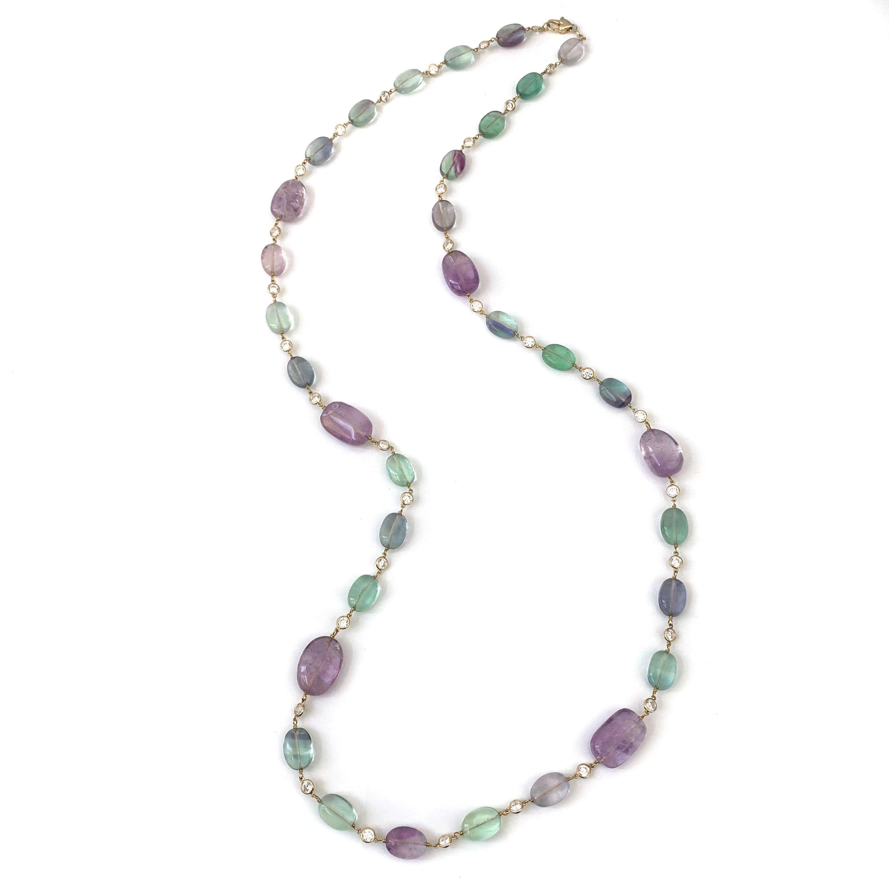 Contemporary Tumbled Fluorite and Amethyst Station Necklace