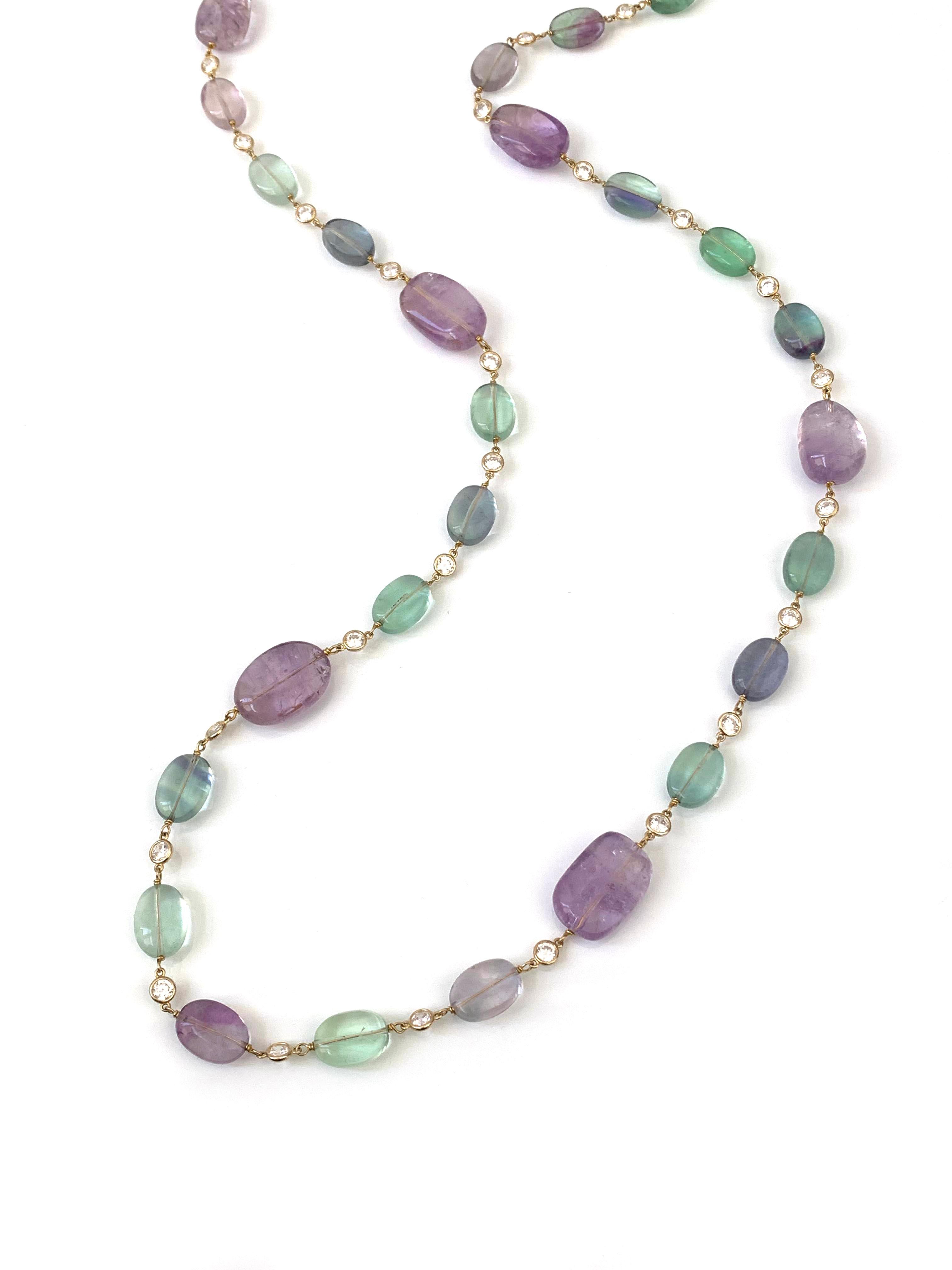 Tumbled Fluorite and Amethyst Station Necklace In New Condition In Los Angeles, CA