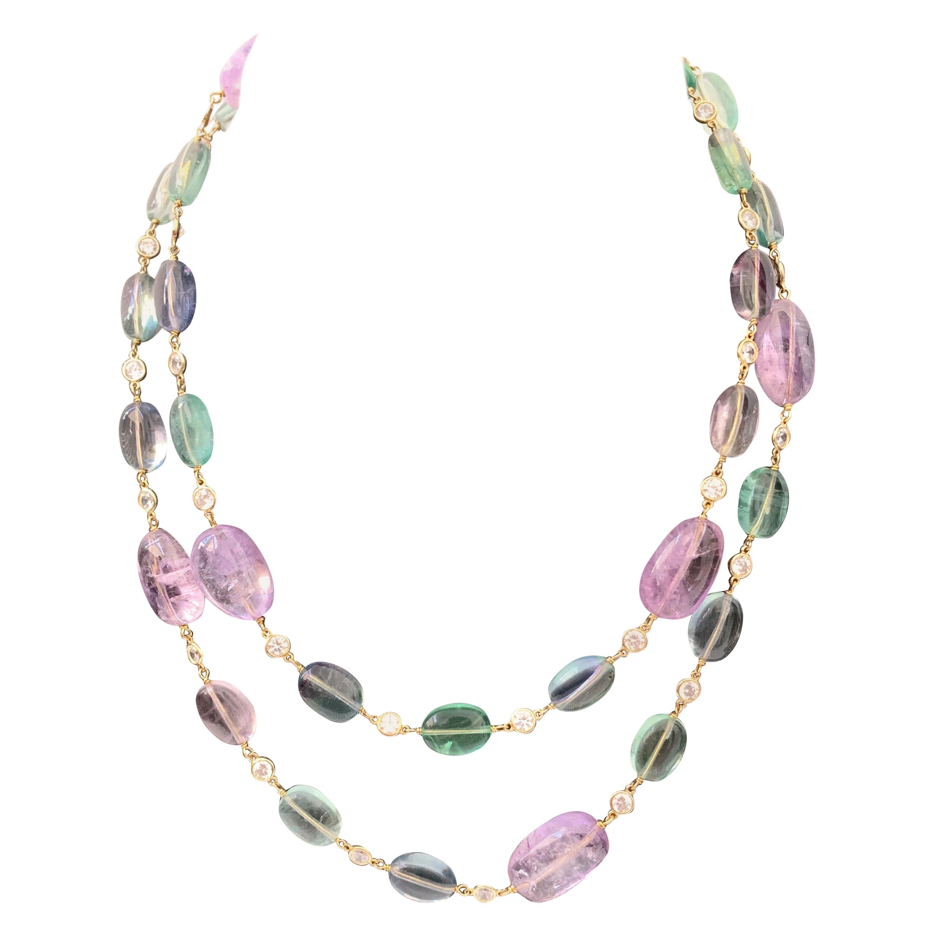 Gemstone Necklace Fluorite Beads Necklace & Aquamarine Beads Stone Necklace Beaded Necklace Multi Stone Beads Necklace Woman Jewelry.
