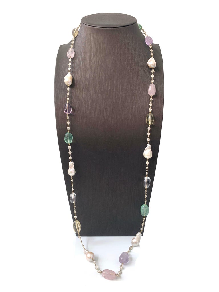 Tumbled Multicolor Gemstones and Baroque Pearl Station 14k Vermeil ...