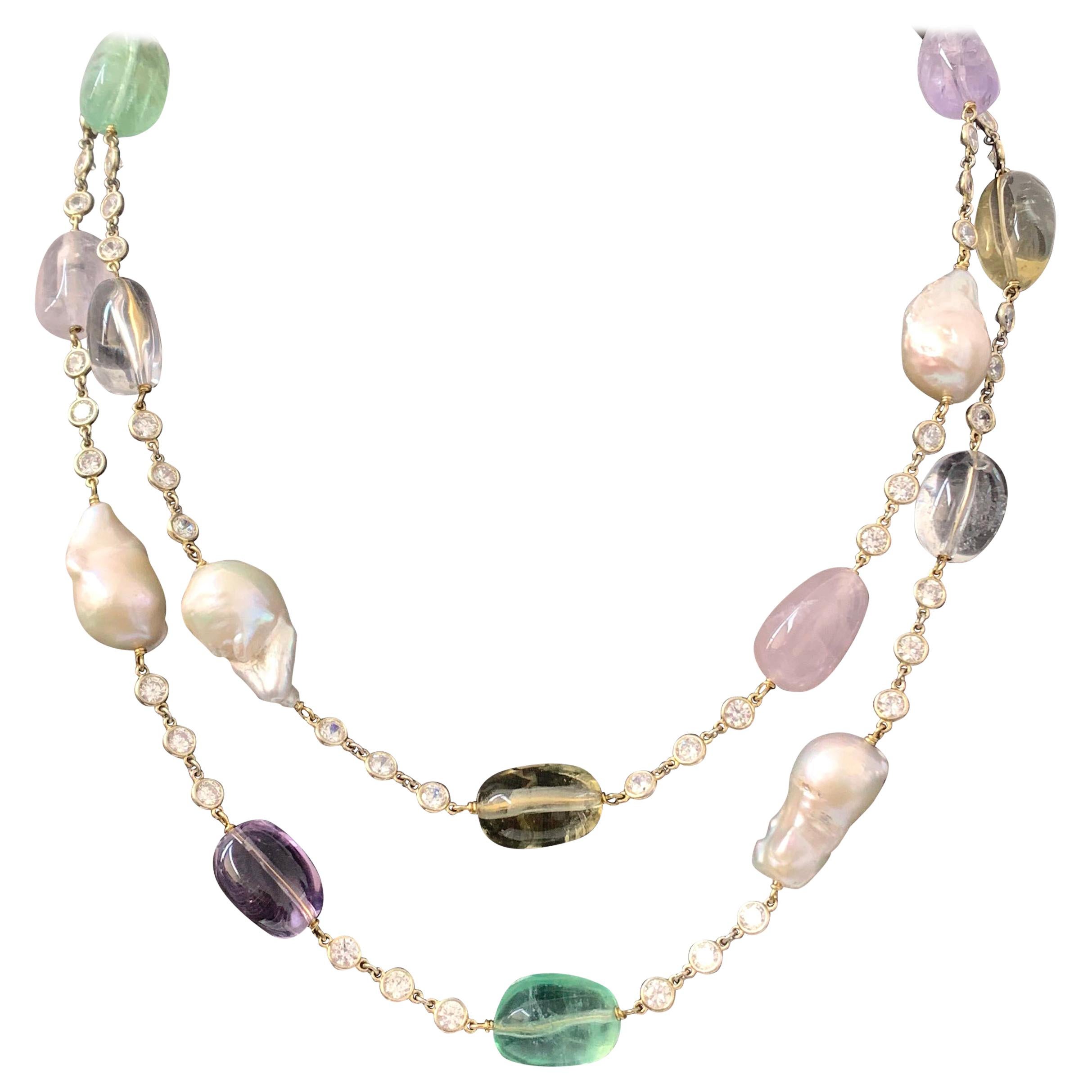 Large Baroque Freshwater Pearl and Gemstone Necklace at 1stDibs large