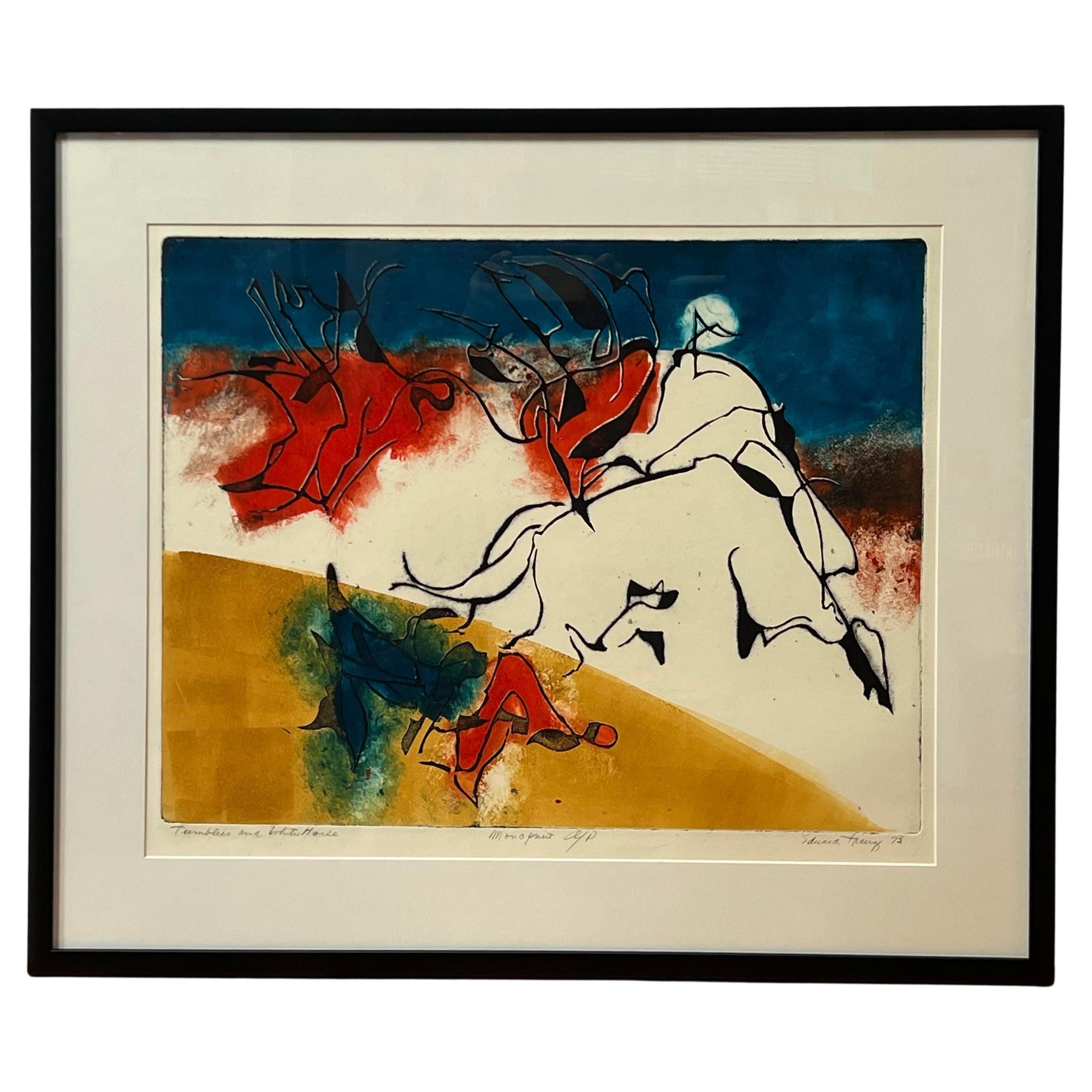 "Tumblers and White Horse" Monoprint by Eduard Franz For Sale