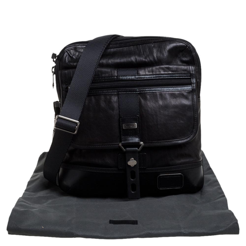 TUMI Black/Dark Brown Leather Annapolis Zip Flap Messenger Bag 3