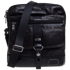 TUMI Black/Dark Brown Leather Annapolis Zip Flap Messenger Bag