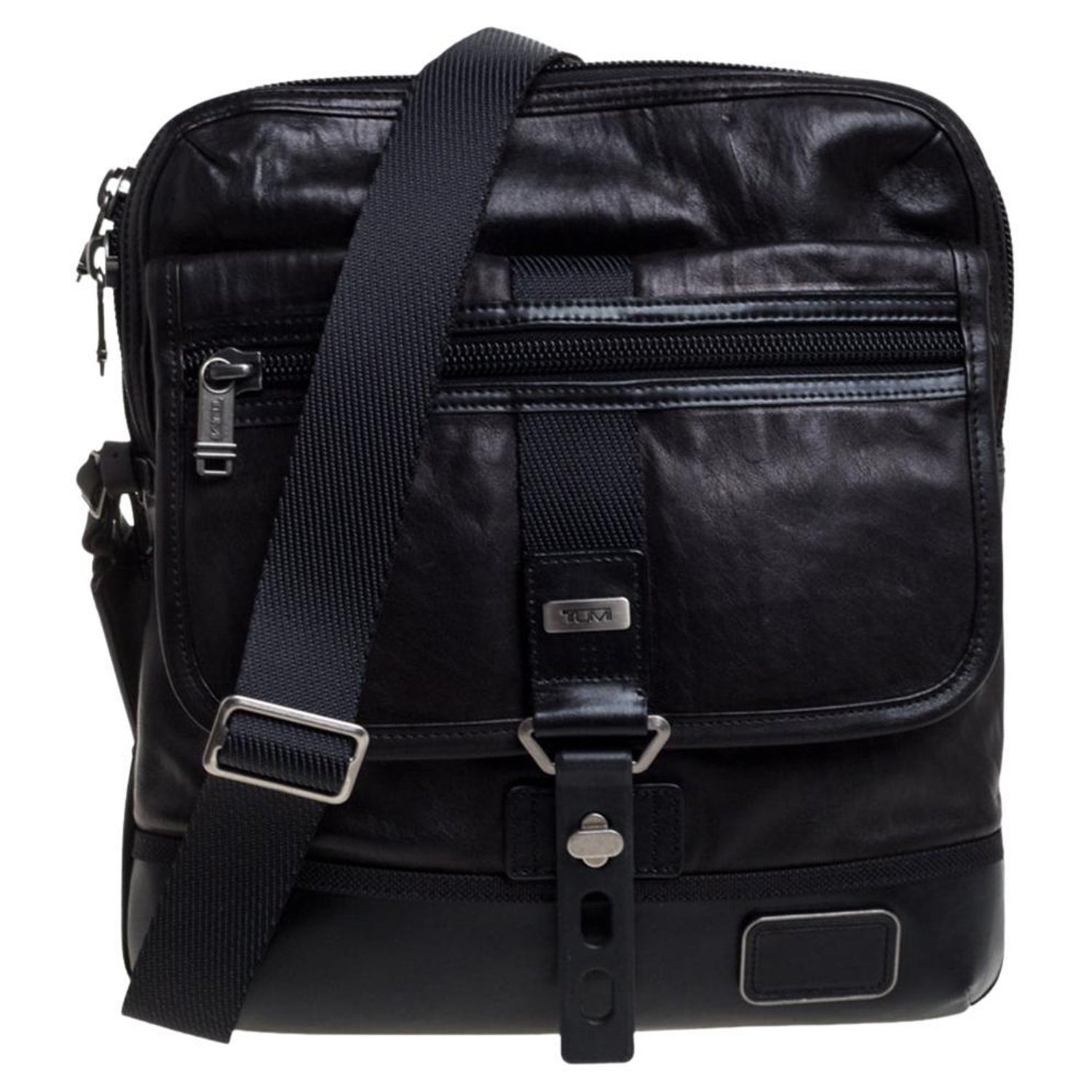 TUMI Black/Dark Brown Leather Annapolis Zip Flap Messenger Bag For Sale at  1stDibs