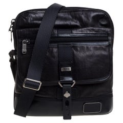 TUMI Black/Dark Brown Leather Annapolis Zip Flap Messenger Bag