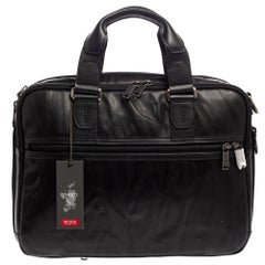 TUMI Black Leather Alpha Bravo Albany Slim Computer Briefcase