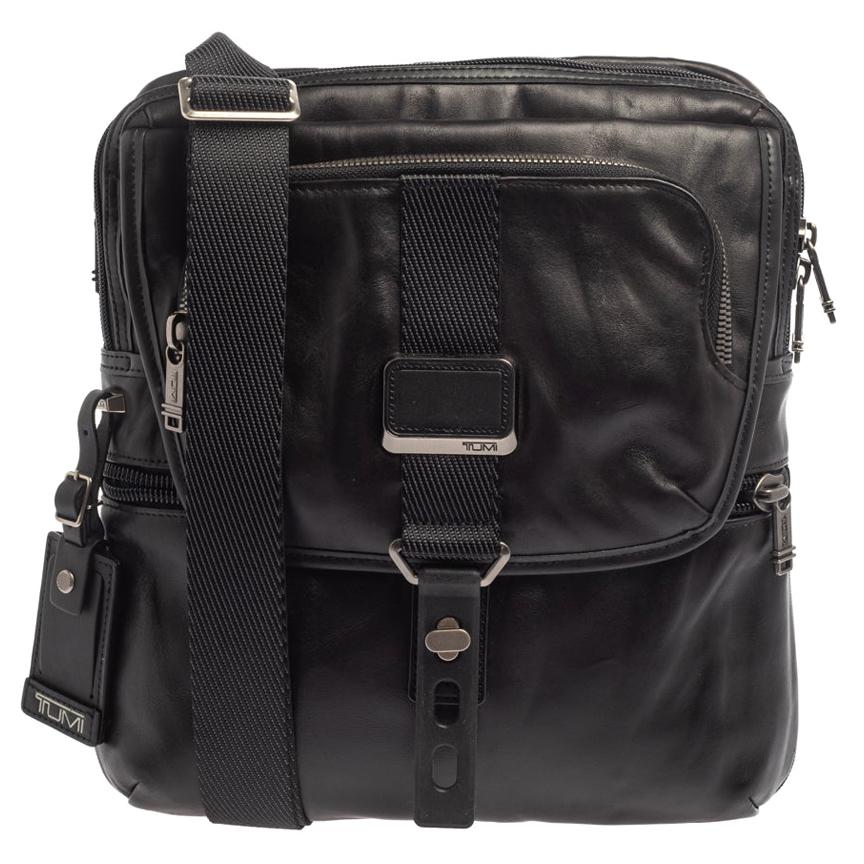 TUMI Black Leather Alpha Bravo Arnold Crossbody Bag at 1stDibs