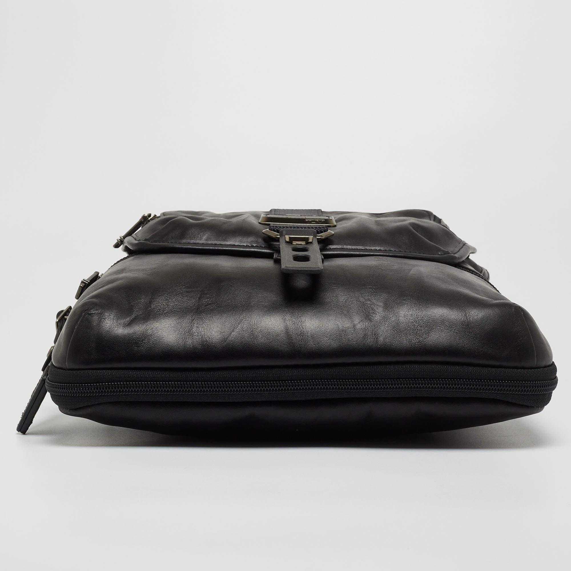 TUMI Black Leather Alpha Bravo Arnold Zip Expandable Messenger Bag 3