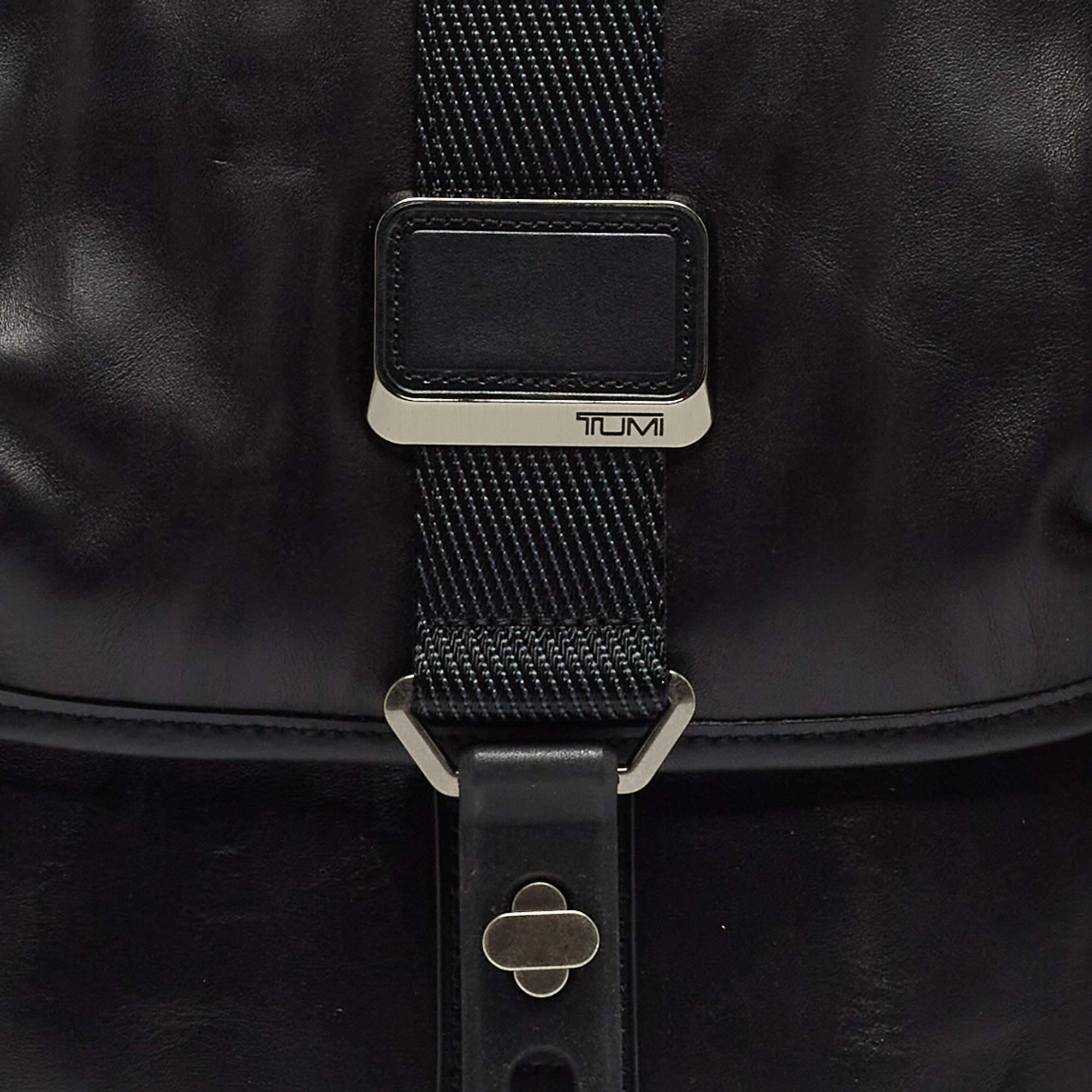 TUMI Black Leather Alpha Bravo Arnold Zip Expandable Messenger Bag 4