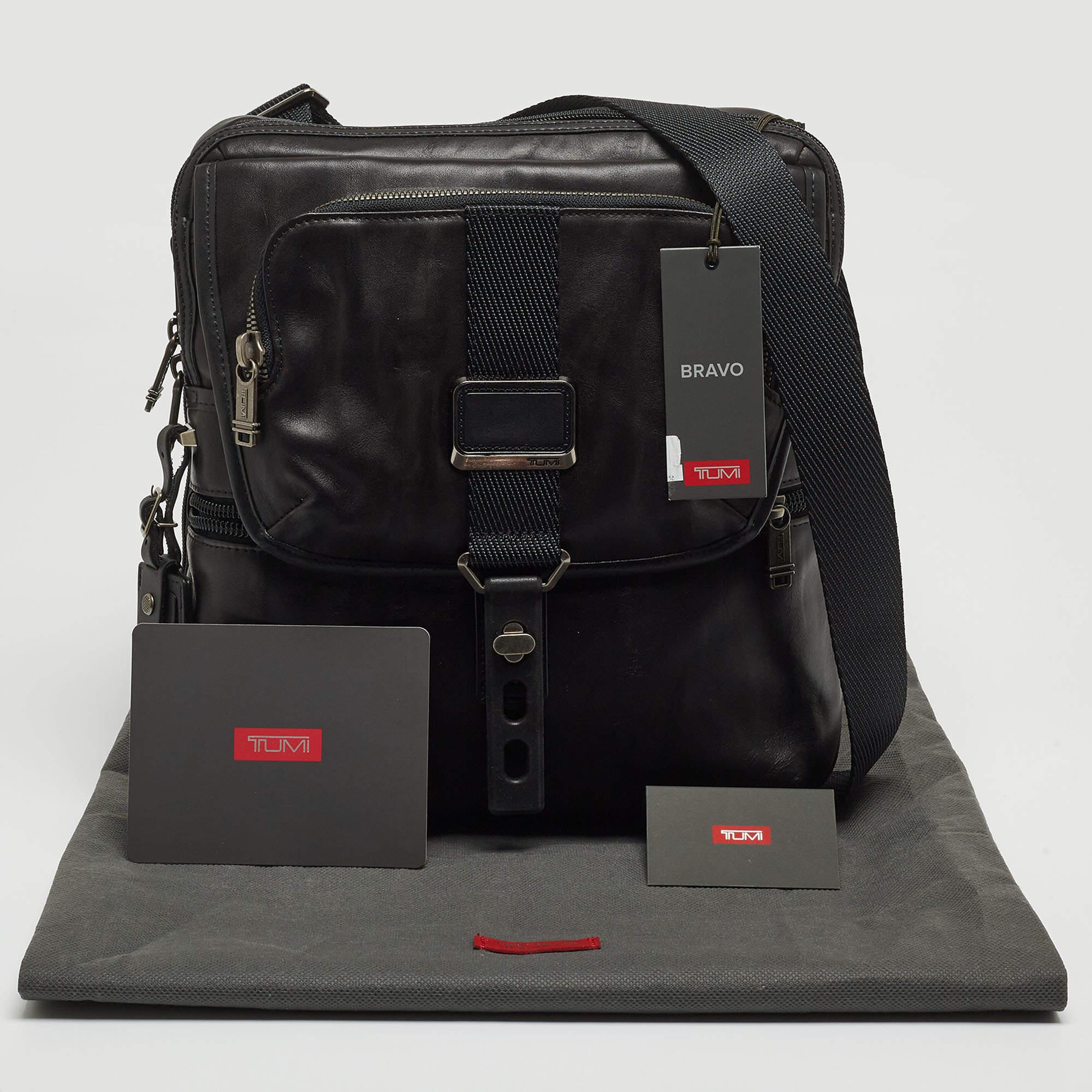 TUMI Black Leather Alpha Bravo Arnold Zip Expandable Messenger Bag 5