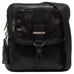 TUMI Black Leather Alpha Bravo Arnold Zip Expandable Messenger Bag