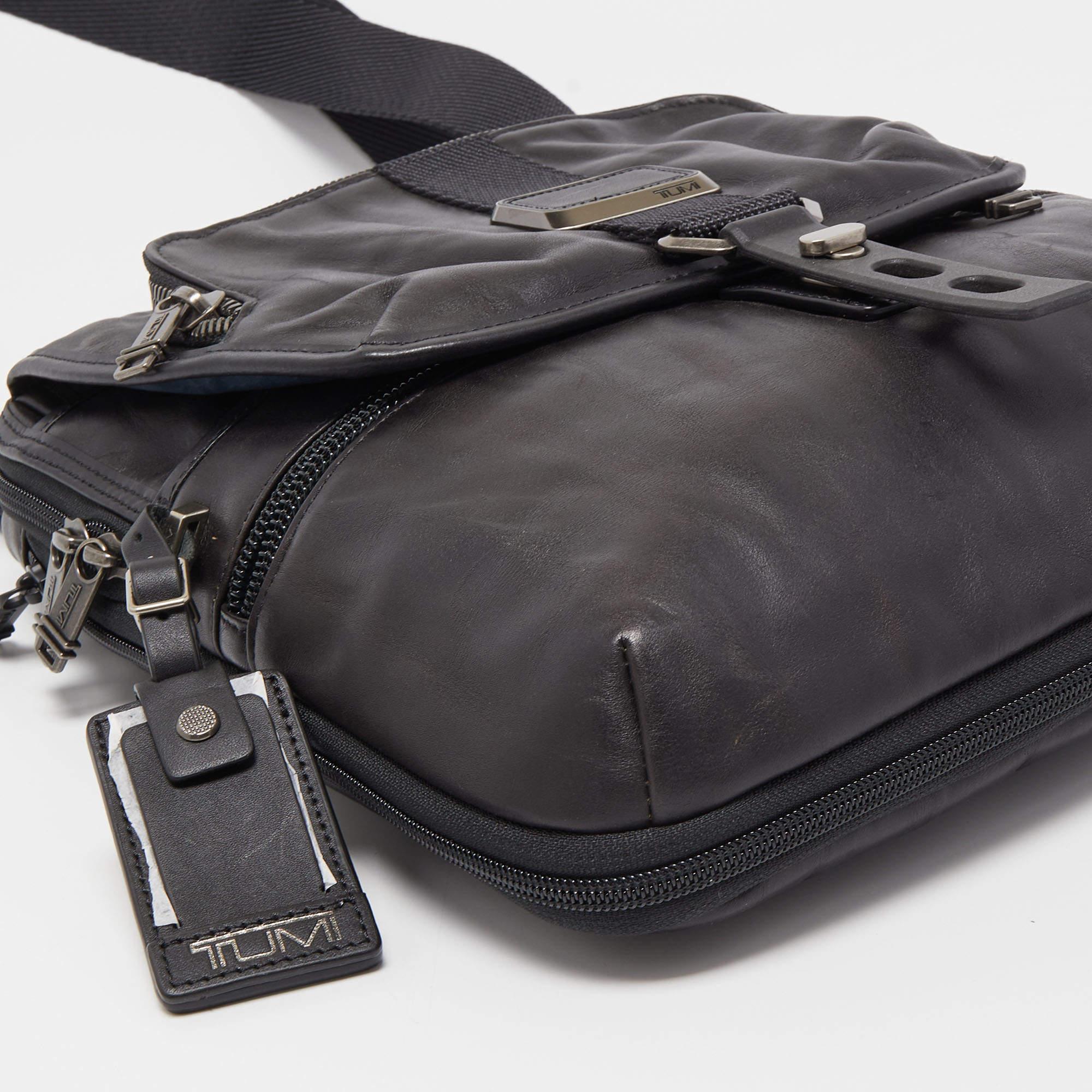 Tumi Black Leather Alpha Bravo Arnold Zip Flap Expandable Messenger Bag 8