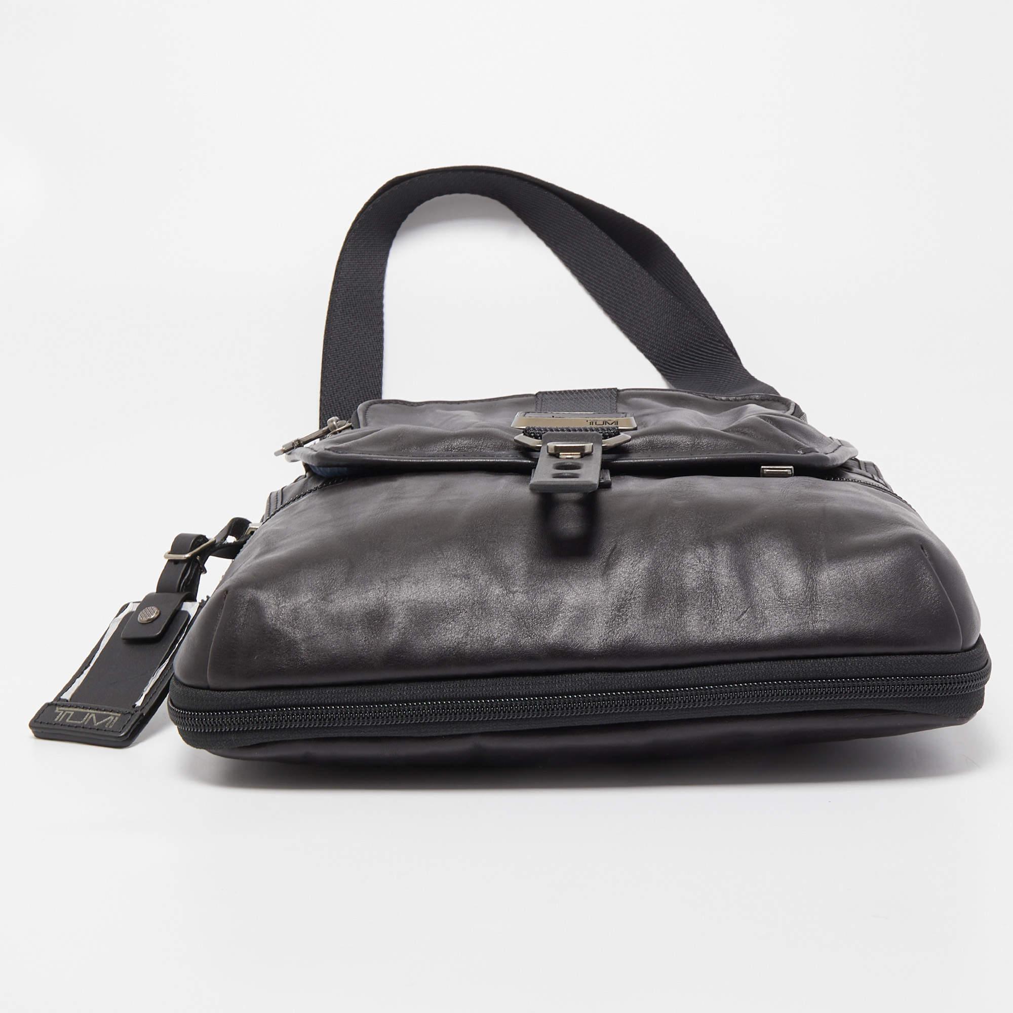 Tumi Black Leather Alpha Bravo Arnold Zip Flap Expandable Messenger Bag 1