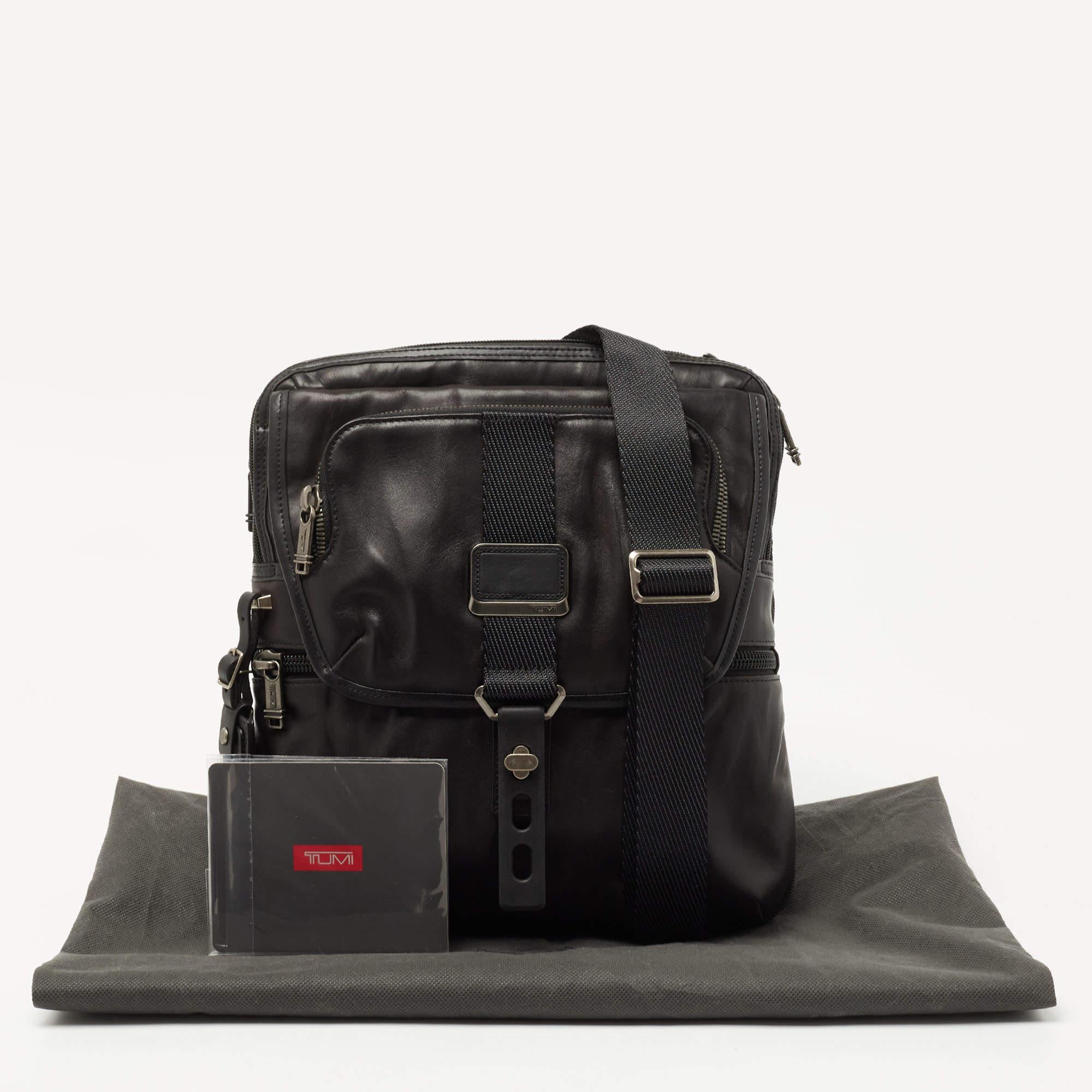 Tumi Black Leather Alpha Bravo Arnold Zip Flap Expandable Messenger Bag 2