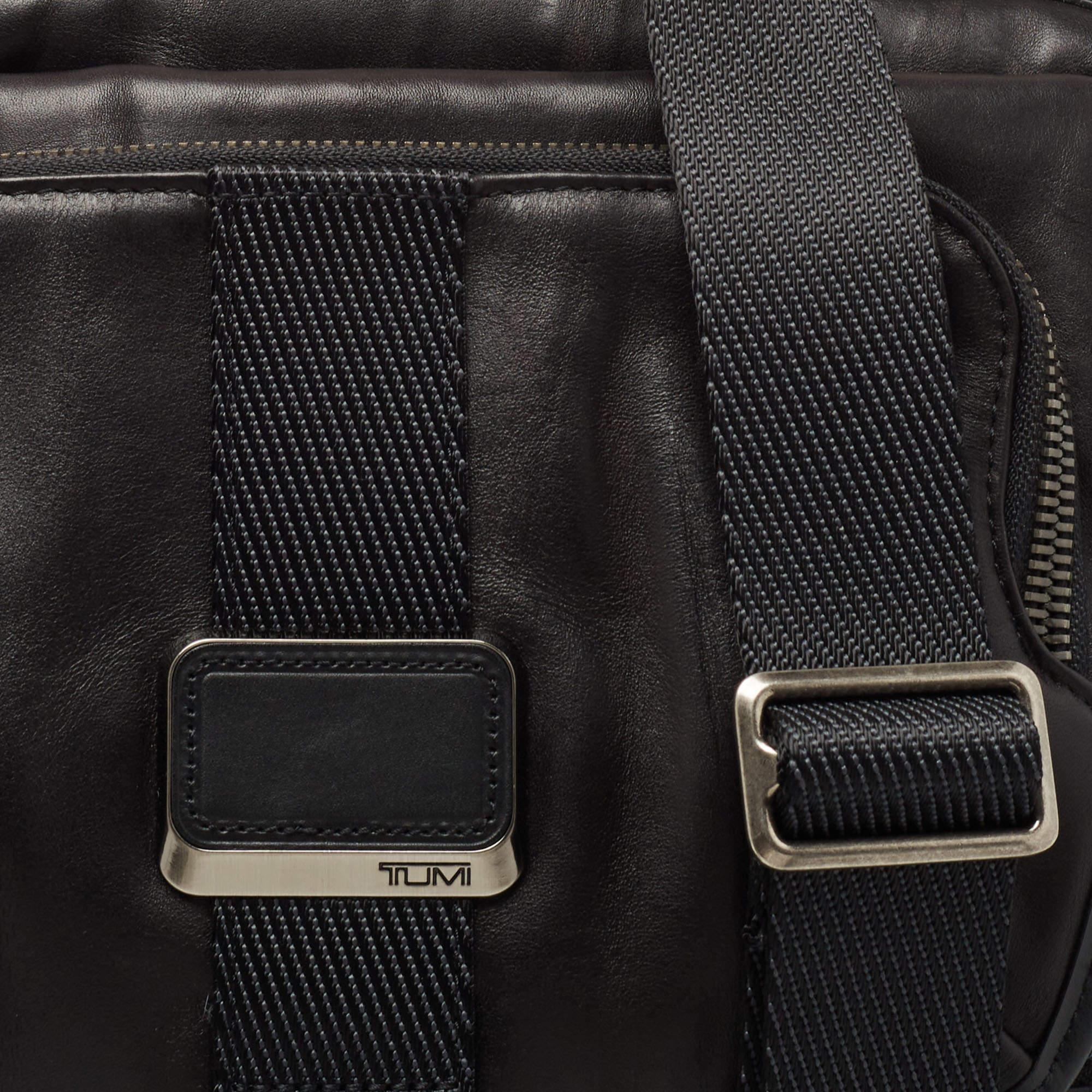 Tumi Black Leather Alpha Bravo Arnold Zip Flap Expandable Messenger Bag 3