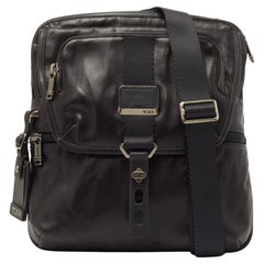 Tumi Black Leather Alpha Bravo Arnold Zip Flap Expandable Messenger Bag