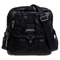 TUMI Black Leather Alpha Bravo Arnold Zip Flap Messenger Bag