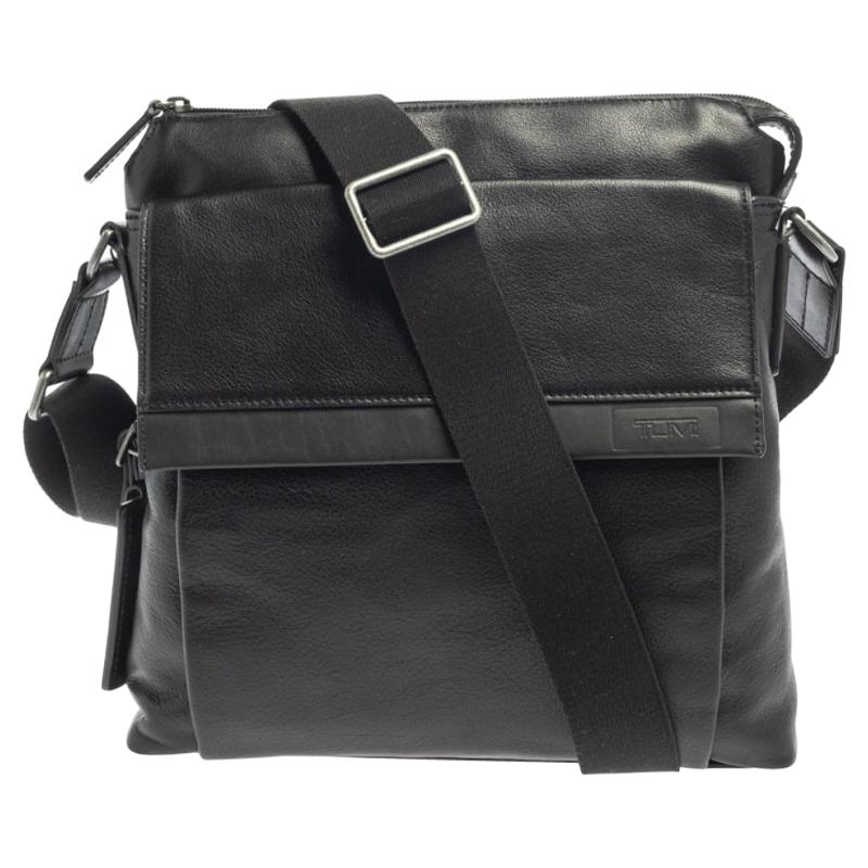 Tumi Black Leather DFO Monroe Oxford Top Zip Flap Messenger Bag
