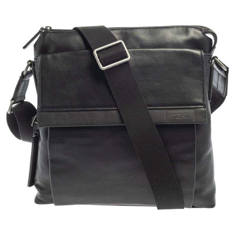 Tumi Black Leather DFO Monroe Oxford Top Zip Flap Messenger Bag at 1stDibs