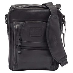 Tumi Black Leather Double Zip Messenger Bag