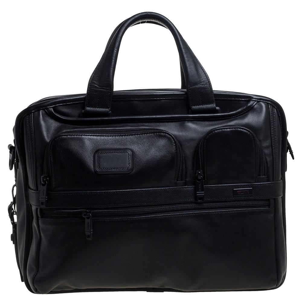 Employing high-grade materials and innovative construction to deliver impeccable products that aim at functional ease, TUMI is the brand travelers can trust. This expandable Organizer Computer Briefcase bag in leather is equipped with multiple
