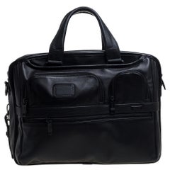 TUMI Black Leather Expandable Organizer Computer Briefcase