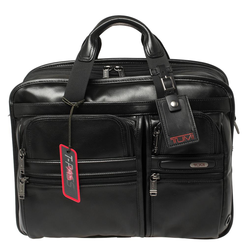 TUMI Black Leather Gen 4.2 T-Pass Expandable Laptop Briefcase at 