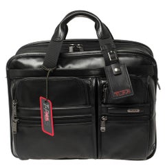 Used TUMI Black Leather Gen 4.2 T-Pass Expandable Laptop Briefcase