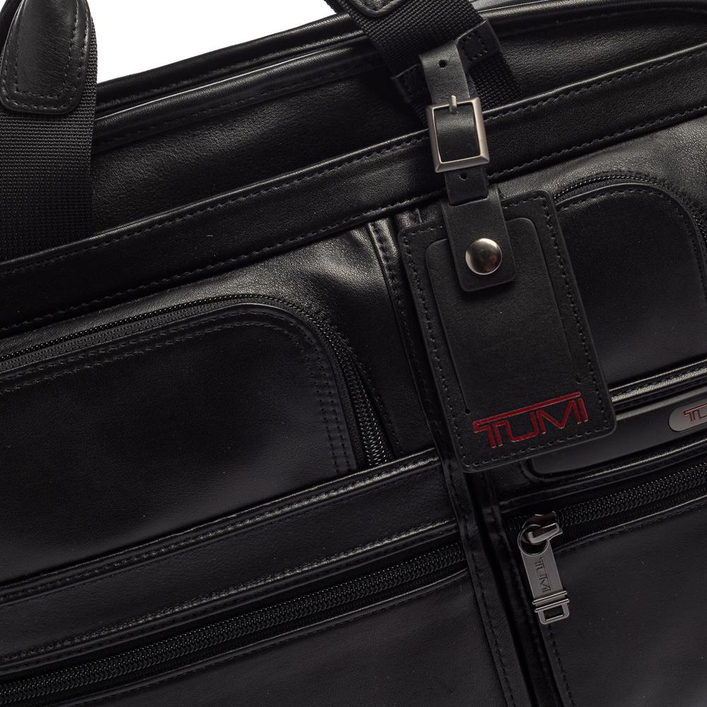 TUMI Black Leather Gen 4.2 T-Pass Med Screen Laptop Slim Briefcase 2