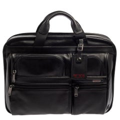 TUMI Black Leather Gen 4.2 T-Pass Med Screen Laptop Slim Briefcase