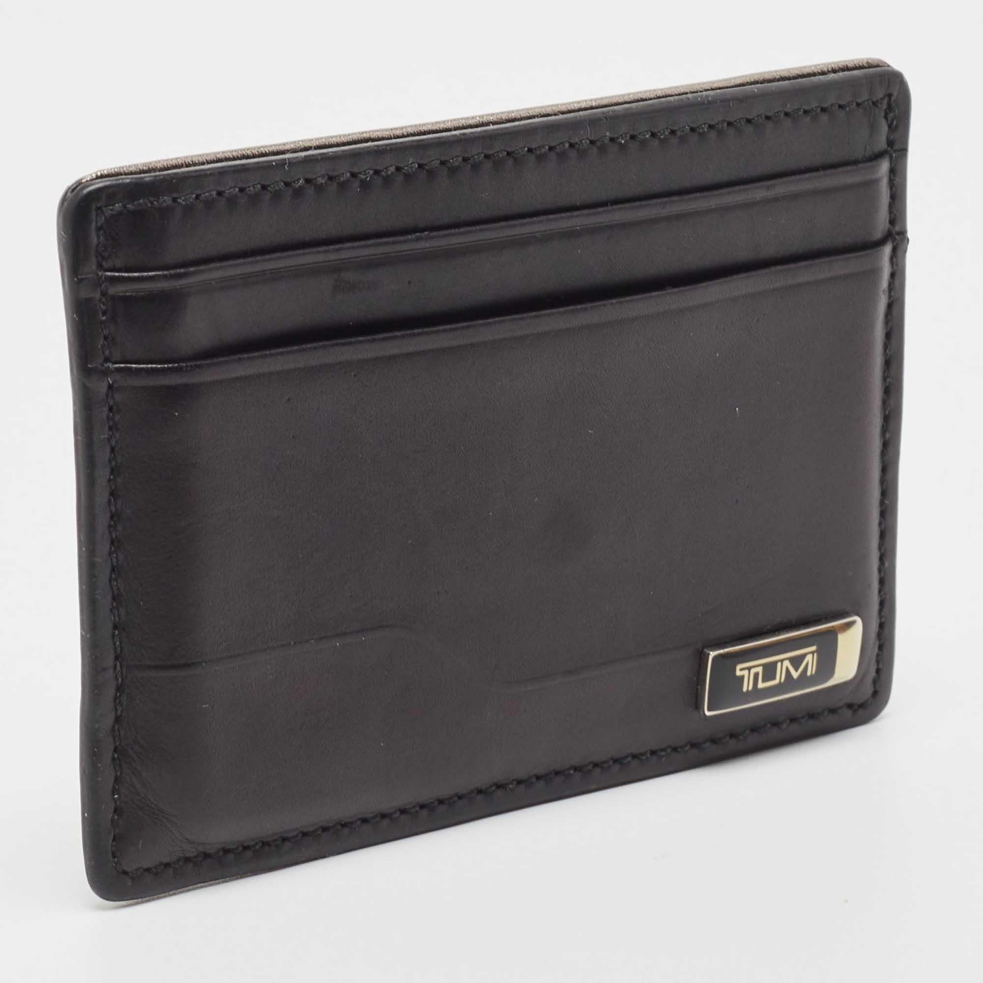 Men's Tumi Black Leather Logo Card Holder For Sale