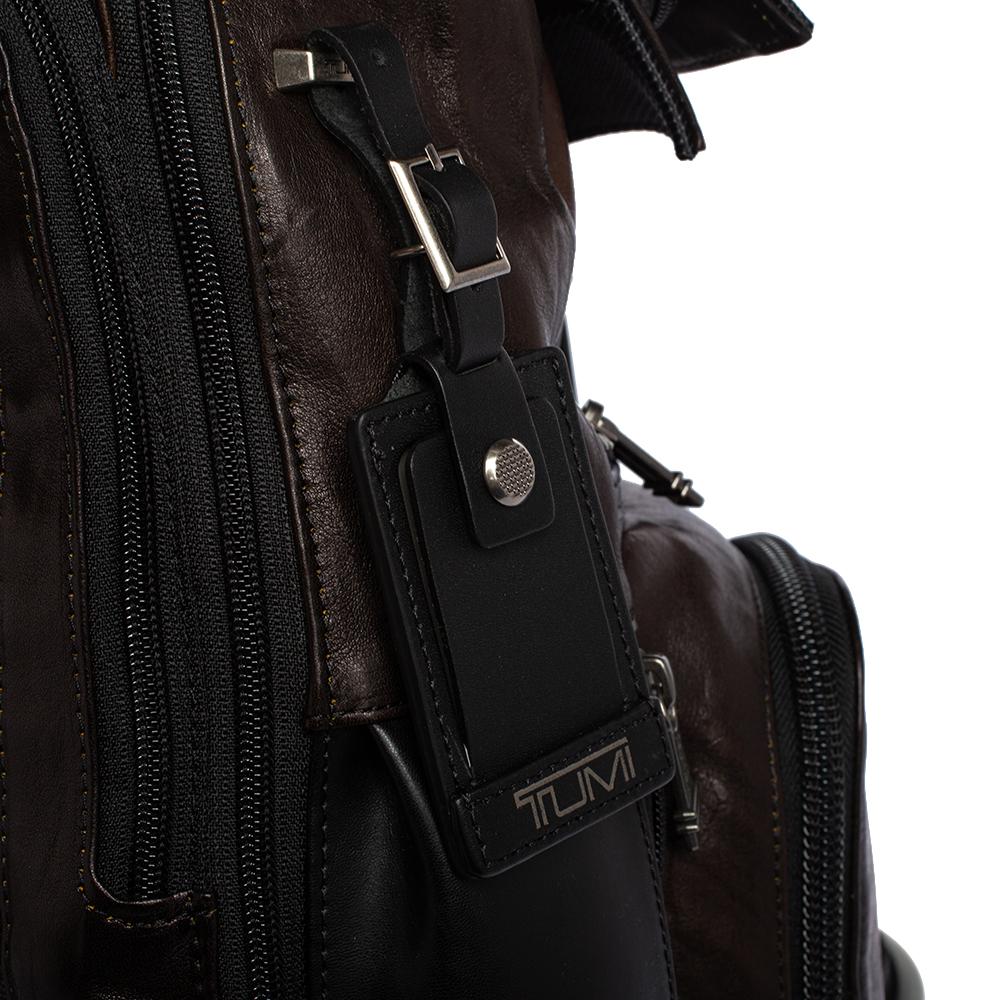 TUMI Black/Metallic Bronze Leather Alpha Bravo London Roll Top Backpack 3