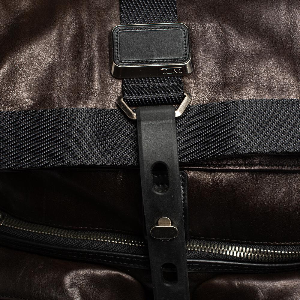 TUMI Black/Metallic Bronze Leather Alpha Bravo London Roll Top Backpack 4